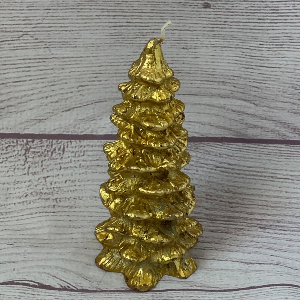 Vintage Chesapeake Bay Candle Gold Christmas Tree Candle 5"